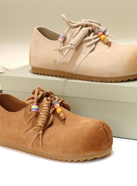 千百度2026圆头卡皮巴拉双鞋带系带串珠勃肯鞋女A26163811B05B13