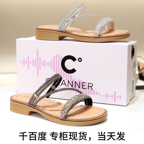 千百度钻带外穿水钻一字带凉拖鞋