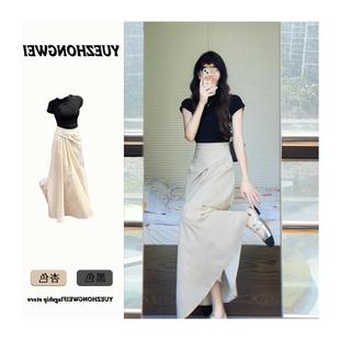 夏装搭配一整套时尚夏天松弛感茶系穿搭盐系轻熟半身裙子两件套装