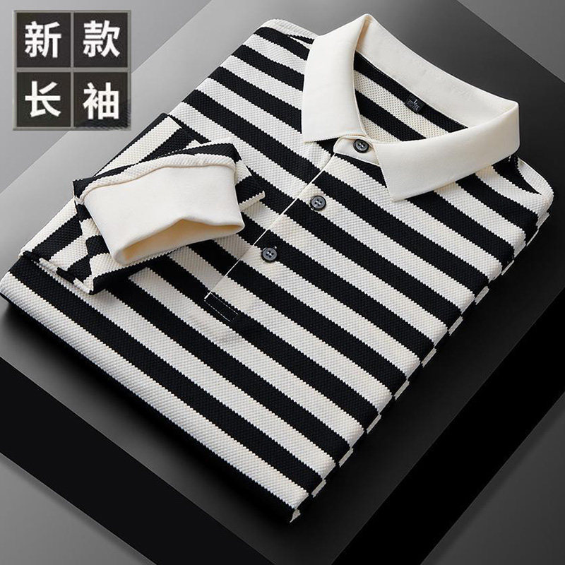 清仓剪标~秋季男士长袖T恤条纹翻领POLO衫商务百搭上衣打底衫内搭