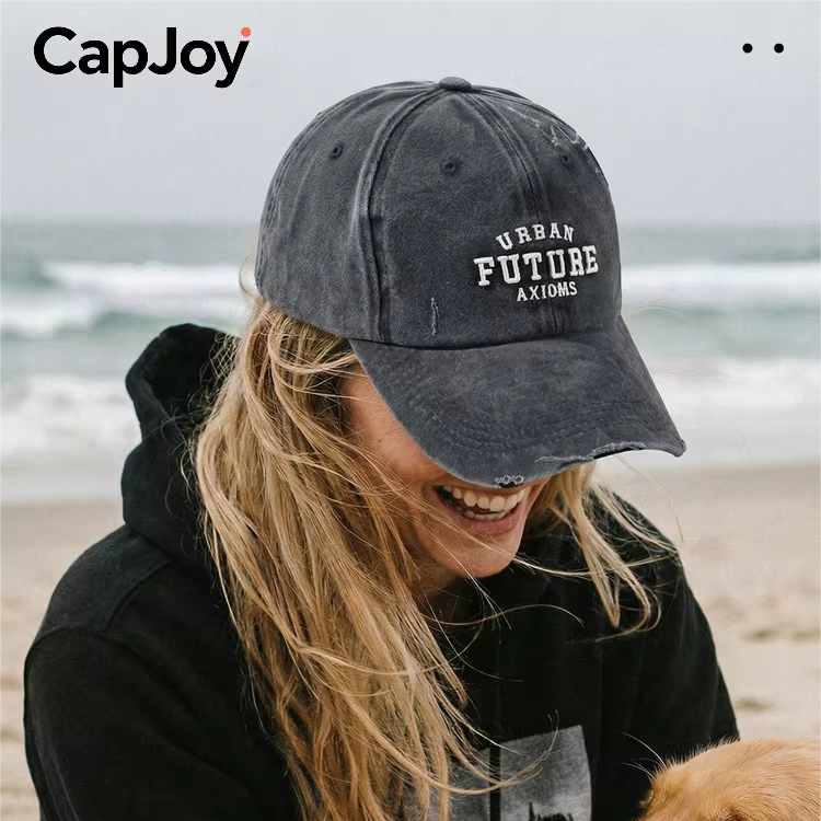 CapJoy美式复古做旧棒球帽男女宽檐字母潮帽显脸小大头围