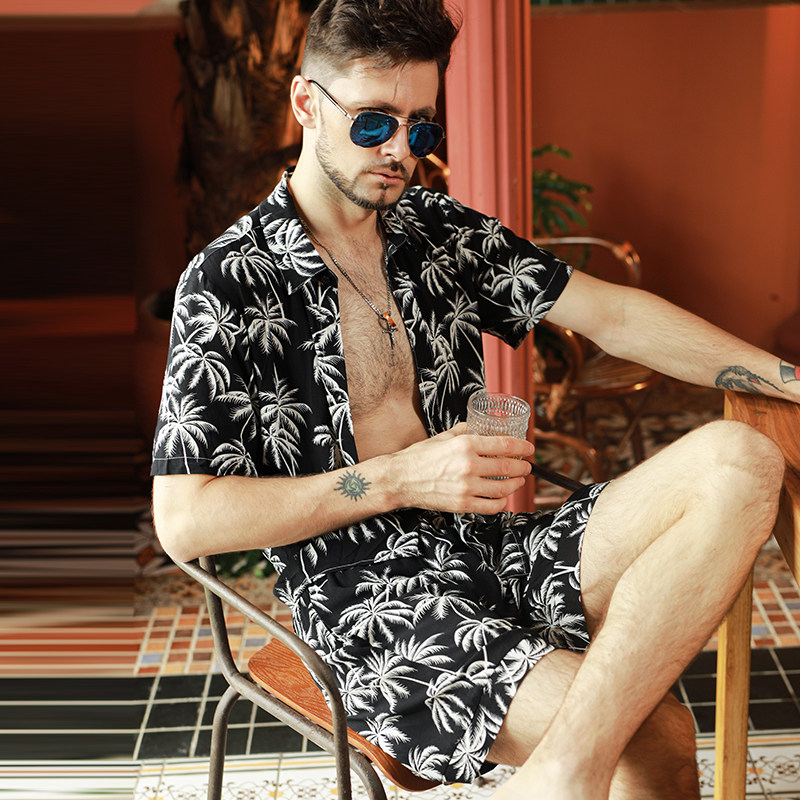 大码短袖男士睡衣春夏2025新款薄棉椰树可外穿短裤家居服两件套装,女士内衣/男士内衣/家居服,睡衣/家居服套装,淘宝优惠券,粉丝福利购,淘宝优惠卷
