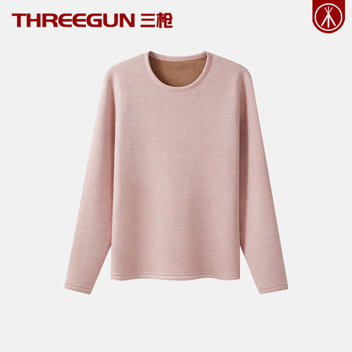 三枪保暖上衣女圆领羊毛加绒加厚