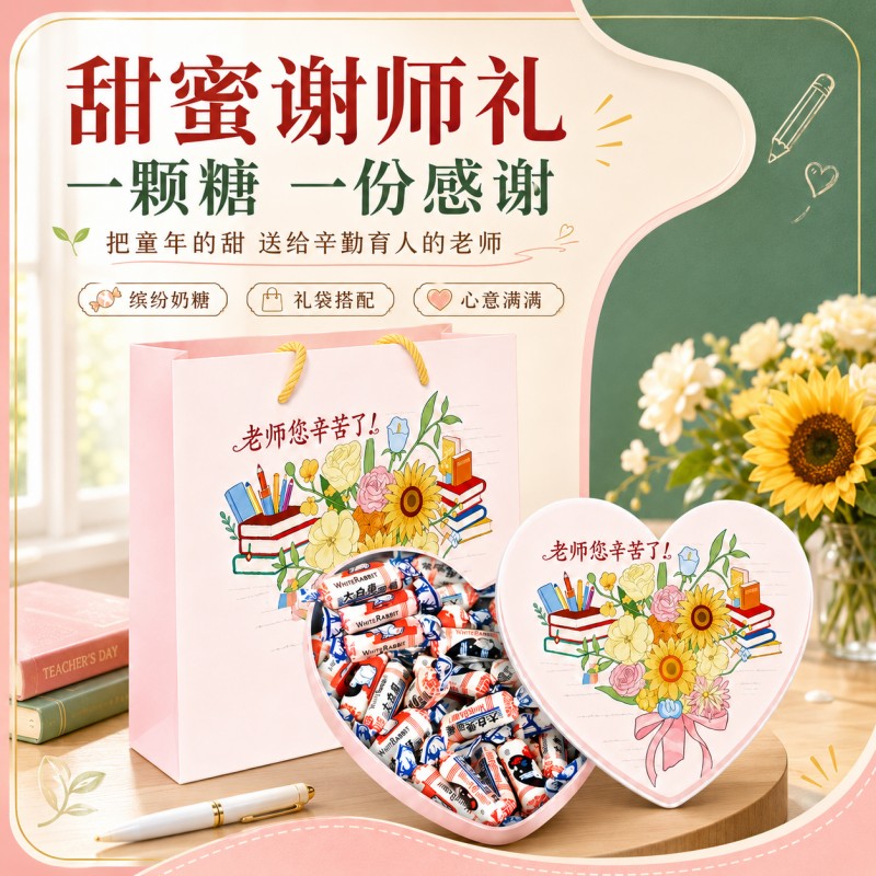 【教师节礼物】大白兔奶糖礼盒300g送男女老师糖果小学幼儿园