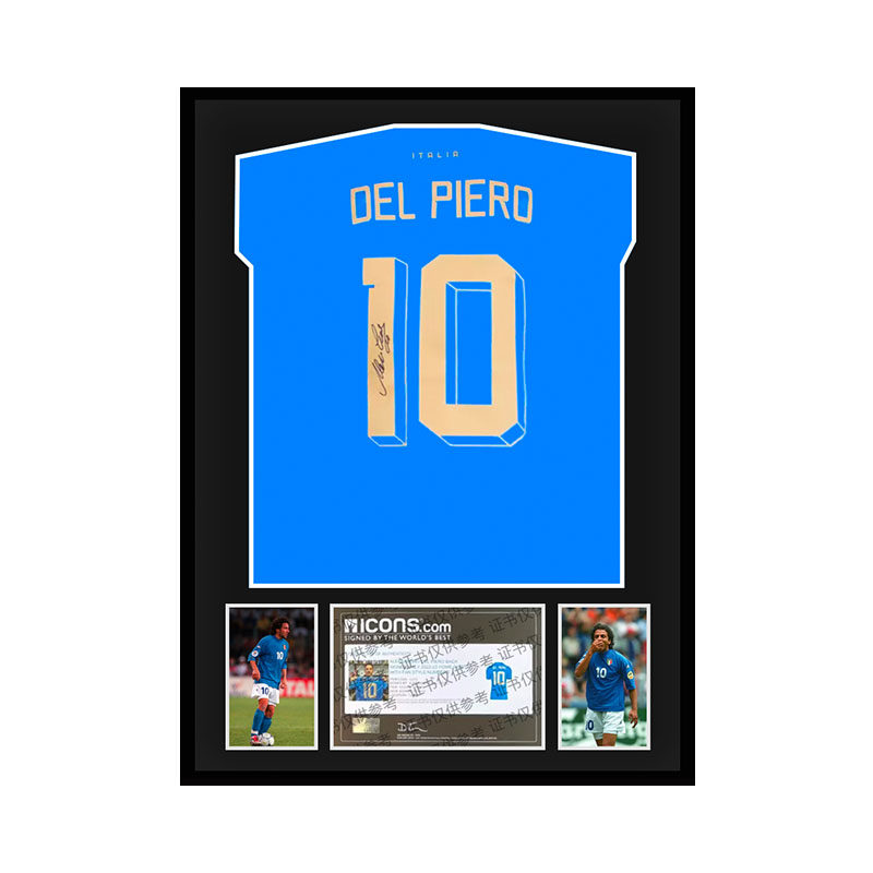 皮耶罗 亲笔签名 2022-23赛季意大利国家队球衣 icons证书 精装裱
