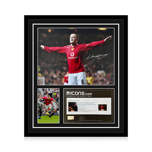 鲁尼 亲笔签名 欧洲冠军联赛首秀三连冠照片 icons证书 精装裱