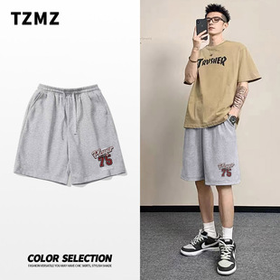 街头宽松纯棉运动外穿五分沙滩裤 痞帅美式 男夏季 潮牌灰色休闲短裤