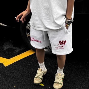 百搭抽绳运动五分裤 痞帅潮牌休闲短裤 街头宽松阔腿裤 美式 子 男夏季