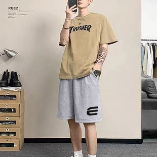 男直筒重磅痞帅宽松百搭运动裤 街头抽绳五分短裤 潮 慵懒风美式 夏季