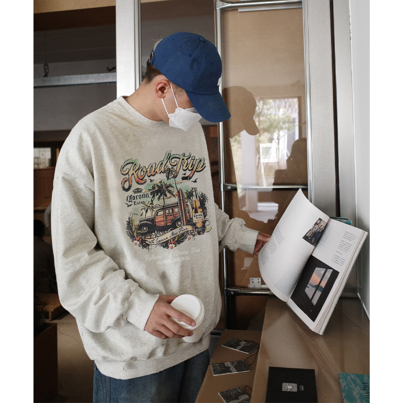 春秋季潮牌百搭休闲圆领卫衣男