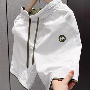 夏季新款简约时尚透气休闲速干短裤男高档宽松百搭运动直筒五分裤