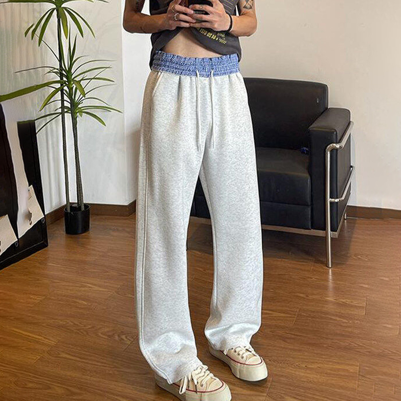 加绒加厚撞色抽绳休闲裤男秋冬