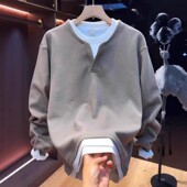 秋冬加绒男士 假两件v领卫衣青少年高级感轻奢时尚 百搭外套上衣服