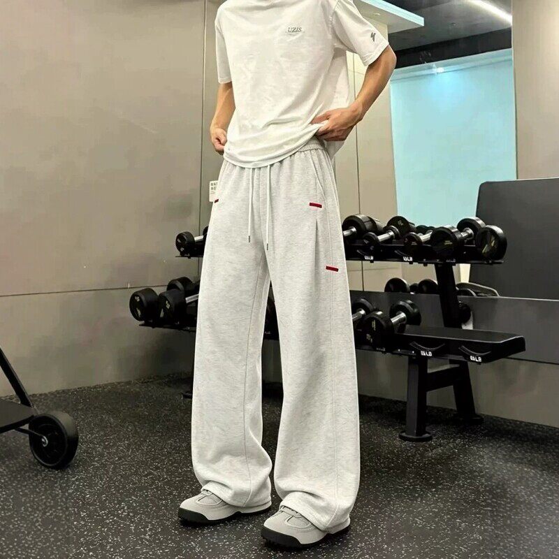 韩系刺绣弯刀卫裤男款长裤秋季松弛感垂坠感运动裤子宽松直筒阔腿