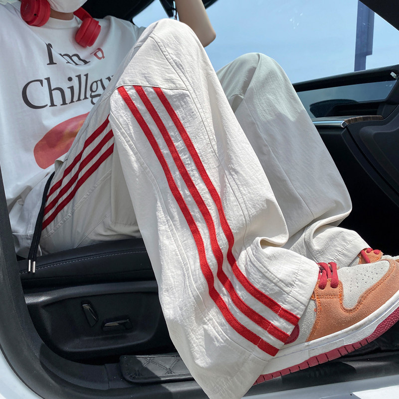 美式三条杠裤子男款夏季薄款潮牌高街速干轻薄冲锋阔腿长裤运动裤