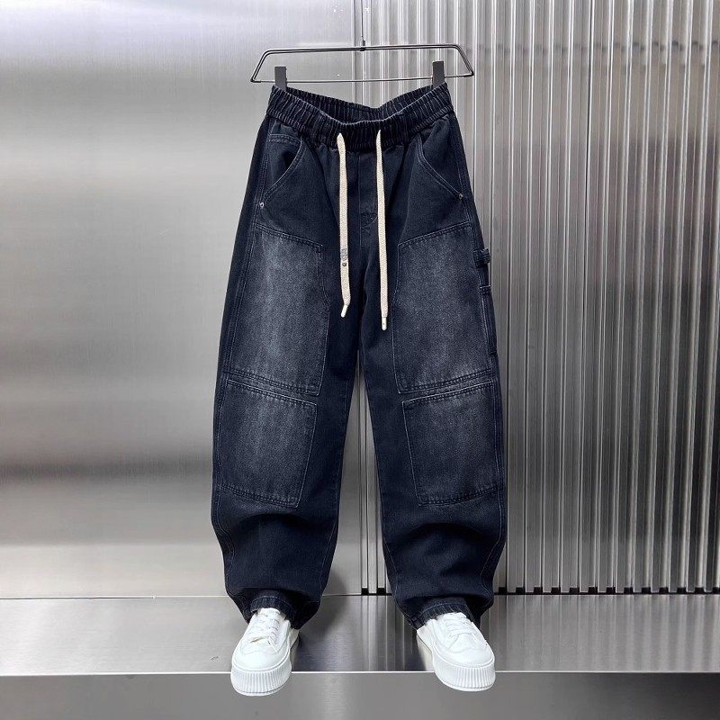 美式拼接工装水洗牛仔裤男士春秋季爆款潮牌痞帅高品质直筒阔腿裤,男装,休闲裤,淘宝优惠券,粉丝福利购,淘宝优惠卷