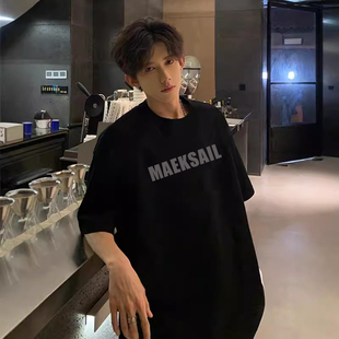 青少年宽松百搭半袖 t恤男夏季 体恤 复古字母印花短袖 重磅纯棉美式