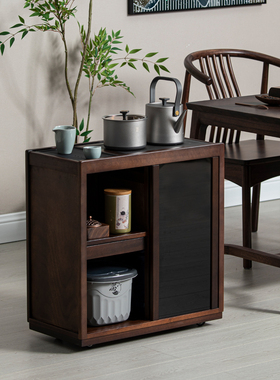 乌金木可移动实木茶水柜客厅茶边柜办公室烧水茶台茶桌侧边柜边几