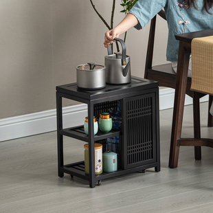 樱桃木移动茶水柜家用实木茶水台客厅沙发边几阳台烧水壶一体侧柜