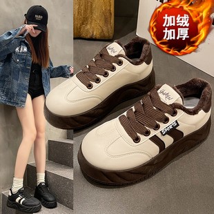 加绒厚底小白鞋女款2025新款冬季运动休闲板鞋34码雪地靴保暖棉鞋