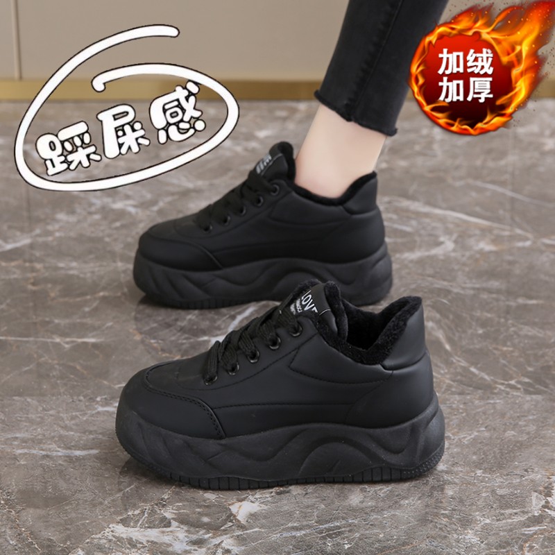 踩屎感女鞋爆款厚底棉鞋面包板鞋