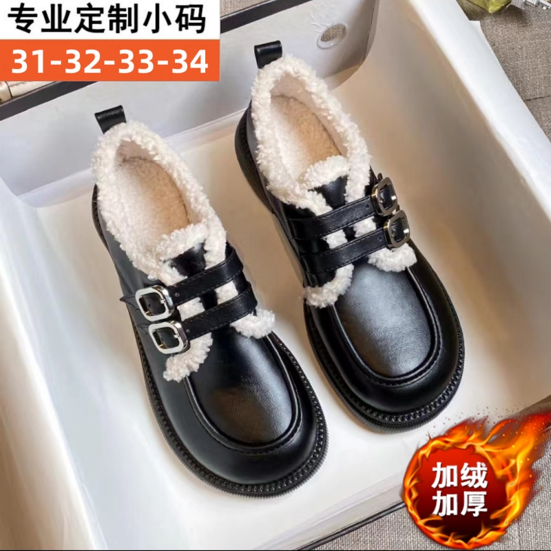 踩屎感小码厚底加绒小皮鞋乐福鞋