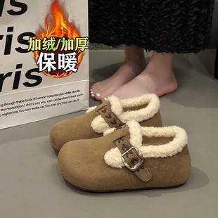 34码 厚底内增高加绒勃肯鞋 保暖毛毛棉鞋 冬季 低帮雪地靴 女2025新款