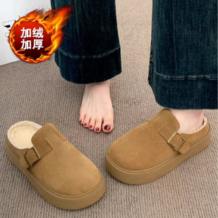 大码 一脚蹬包头半拖加绒毛毛雪地棉鞋 41一43 女2025冬季 厚底勃肯鞋