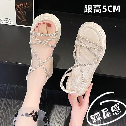 厚底凉鞋夏季仙女风增高水钻小码