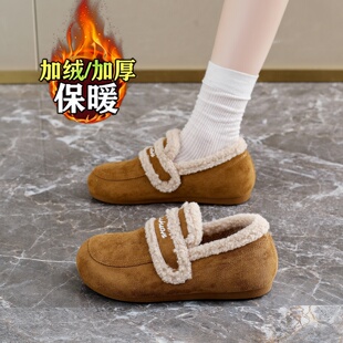 加绒一脚蹬孕妇乐福鞋 冬季 勃肯雪地靴34 女2025新款 踩屎感豆豆棉鞋
