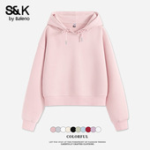班尼路S&K系列粉色连帽卫衣女2026新款 春休闲运动慵懒感外套上衣Q