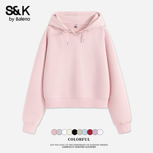 班尼路S&K系列粉色连帽卫衣女2026春新款 休闲慵懒感套头上衣外套Q