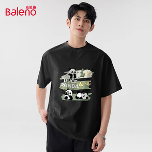 青少年痞帅宽松上衣半袖 夏季 体恤 t恤男款 班尼路纯棉熊猫印花短袖