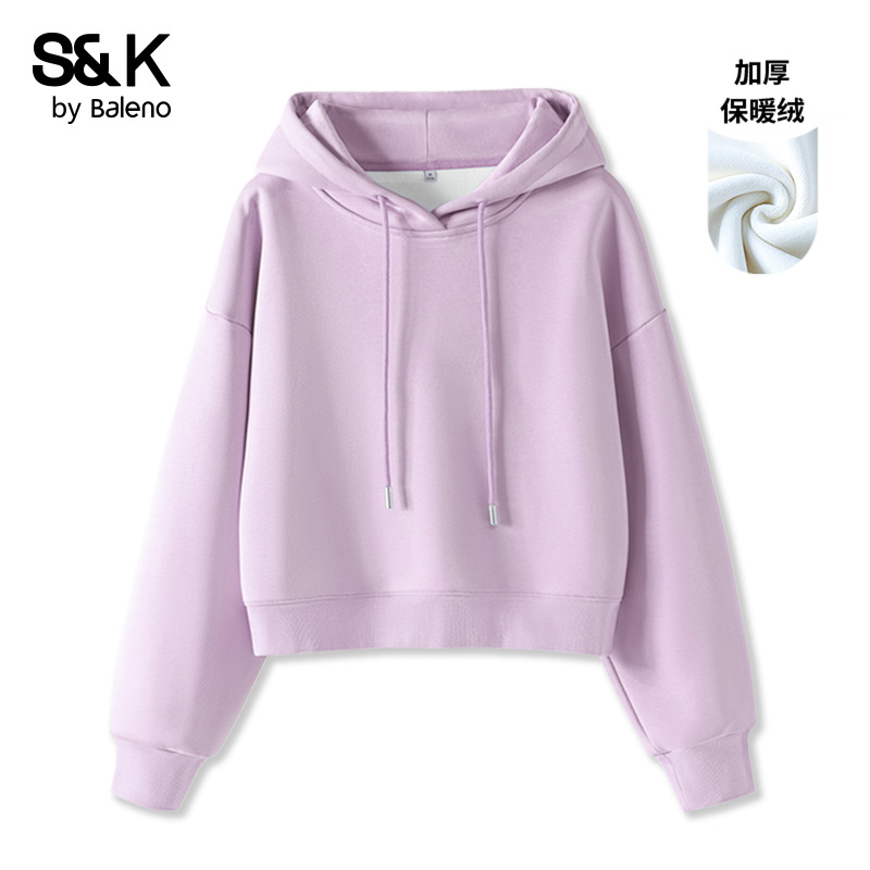 班尼路S&K系列连帽卫衣女2025秋冬新款加厚保暖小个子百搭短上衣Q