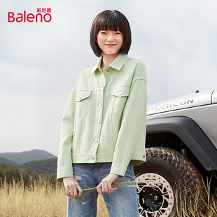 班尼路2025年秋冬款女装宽松牛仔外套嫩绿色青春靓丽休闲时尚Z
