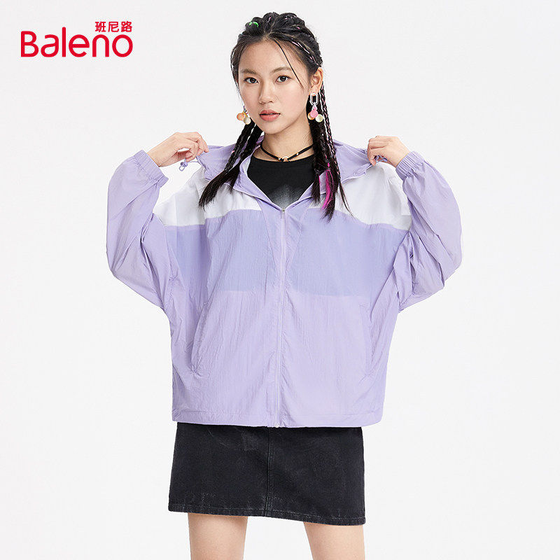 班尼路2025春夏新款连帽薄款防晒风衣女甜美长袖日系开衫外套Z