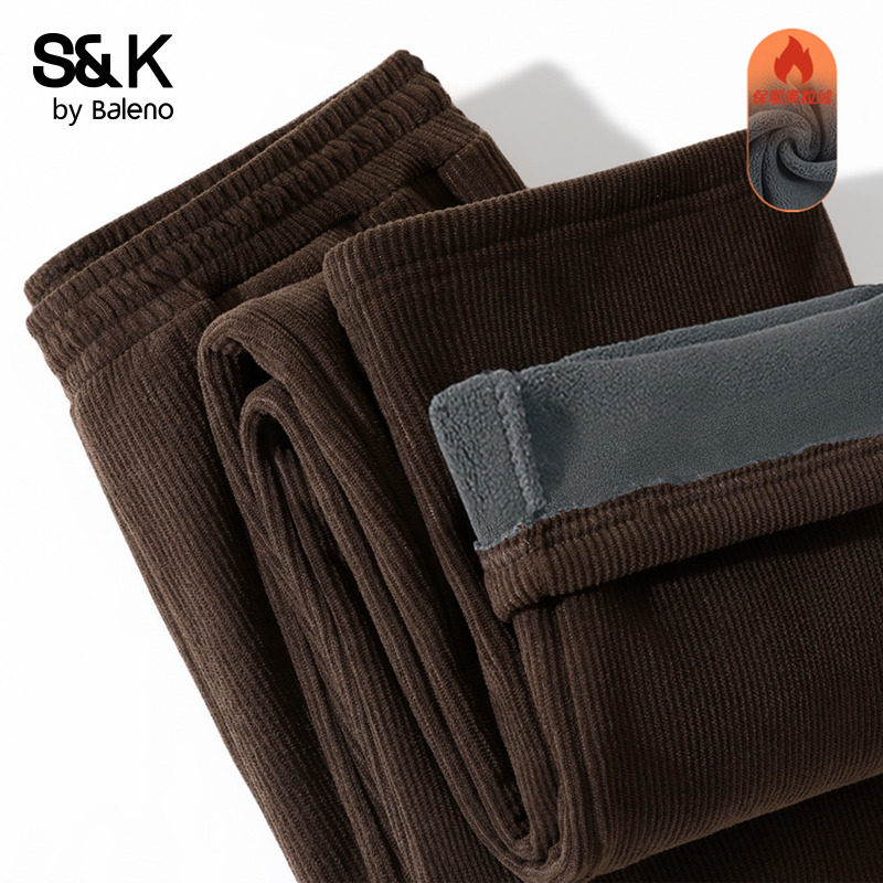 班尼路S&K系列灯芯绒直筒裤女2025秋冬新款梨形身材大码MM休闲裤Q