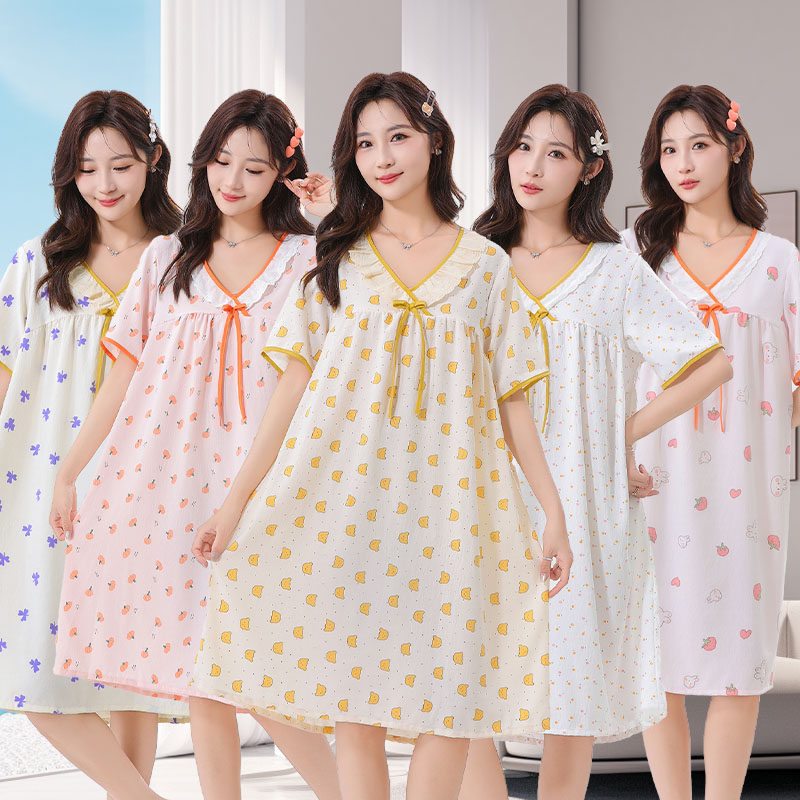夏季薄款短袖云朵棉睡裙