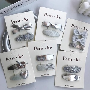 新款可爱爱心蝴蝶结皮质发夹儿童时尚百搭侧边刘海碎发发卡子发饰