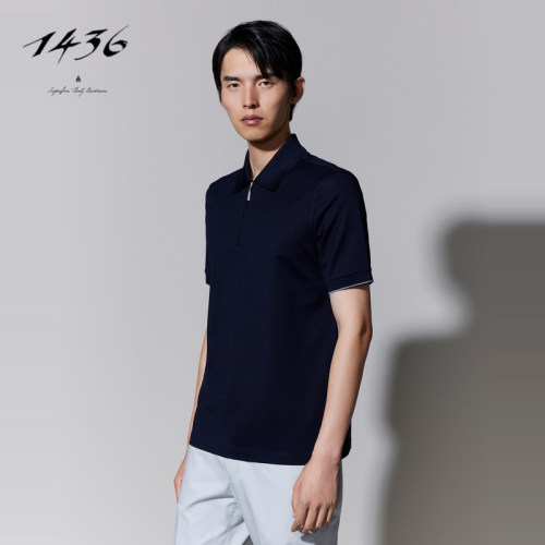 1436小翻领拉链半袖男T恤