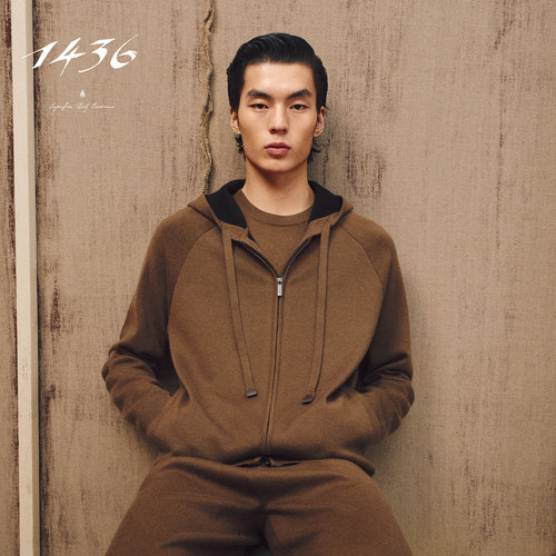 1436 小山羊绒2024早秋新品插肩精纺爽滑双提连帽男士羊绒开衫