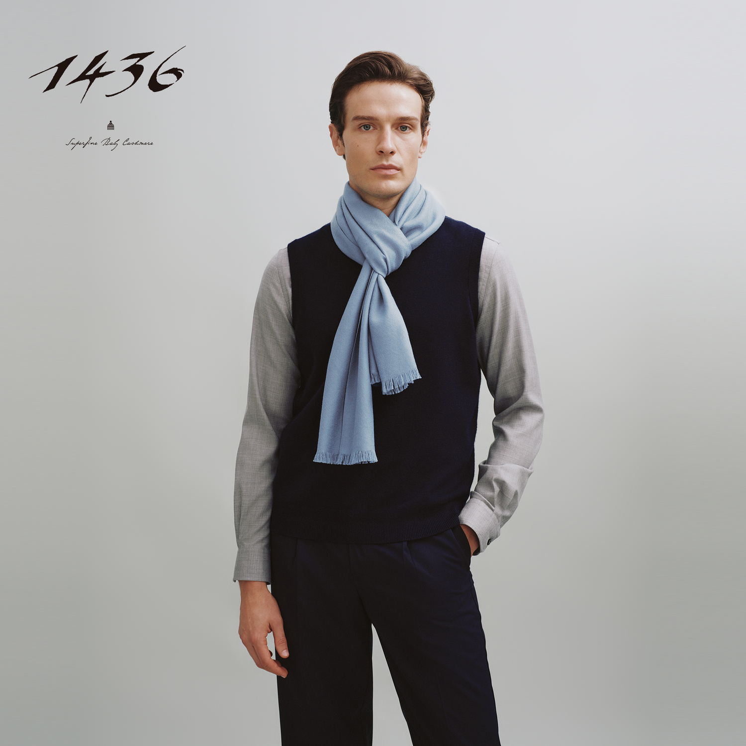 1436精纺羊绒2025年早春新品舒适斜纹工艺围巾男女素色185×35cm