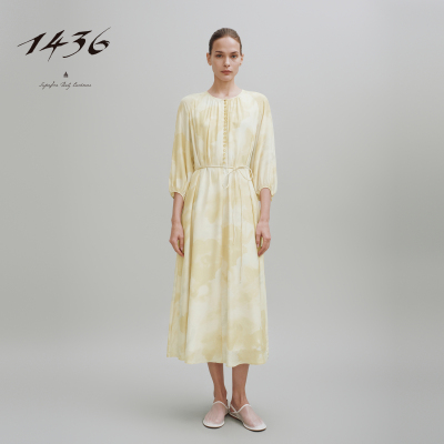 1436桑蚕丝哑光质感2025夏季新品女士复古风格印花连衣裙