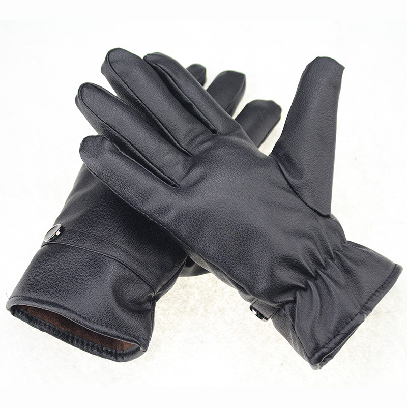 冬季男士鹿纹皮加绒加厚骑行保暖触屏皮手套男款防寒手套现货