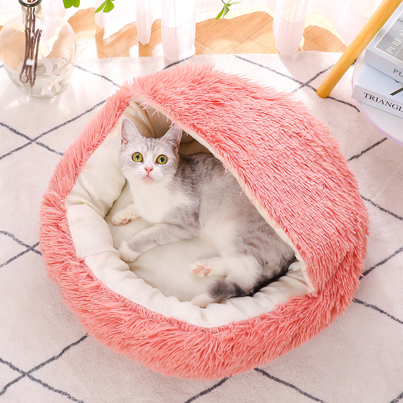 工厂直销猫窝保暖窝长毛绒狗窝贝壳深度睡眠猫咪窝垫可折叠