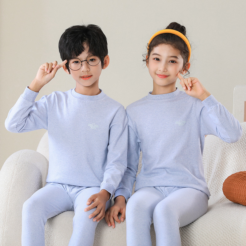 儿童秋衣秋裤纯棉男童保暖内衣套装中领女童打底棉毛衫青少年睡衣