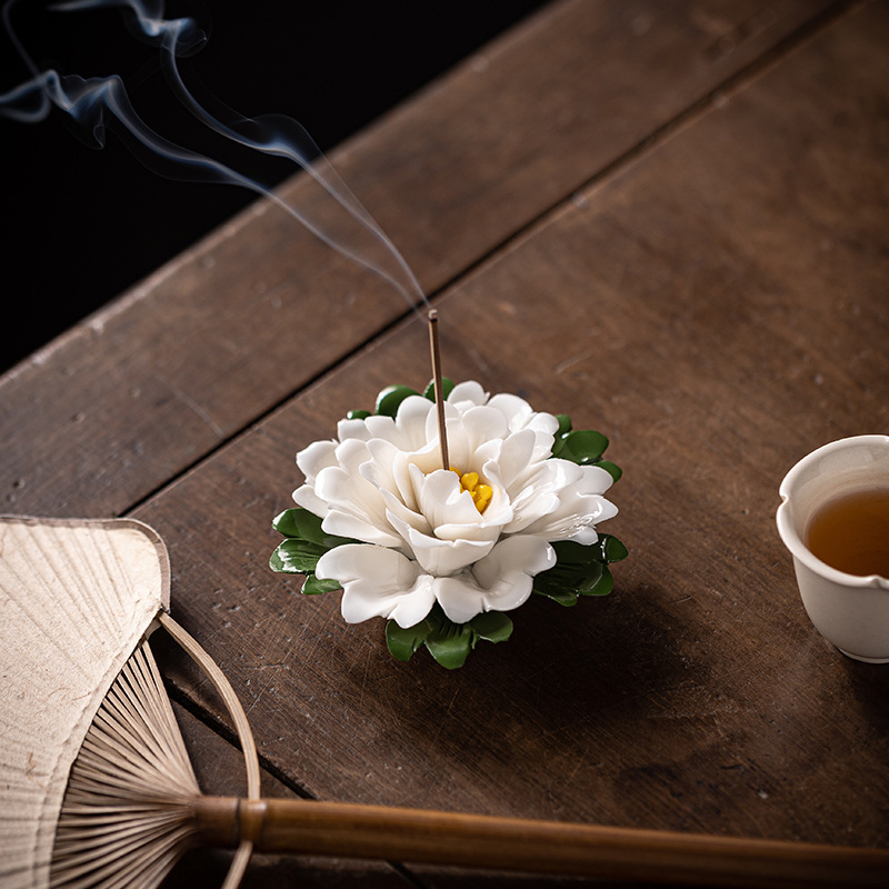 香炉陶瓷鹅梨家用室内香插莲花香座线香底座点香插摆件香薰炉茶道