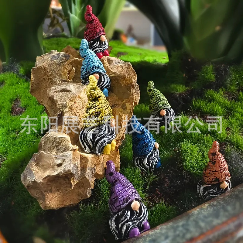 新款盆景雕像摆件可爱的七色侏儒小矮人微景观造景装饰小摆件