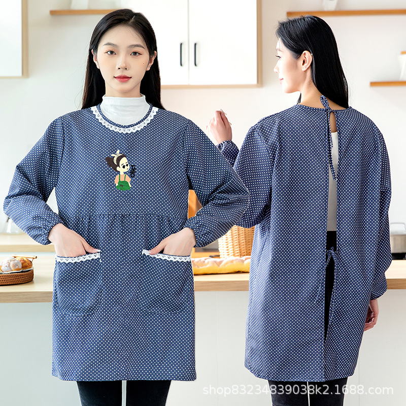 长袖时尚女士圆领反穿衣新款围裙厨房做饭家用外穿罩衣大人工作服