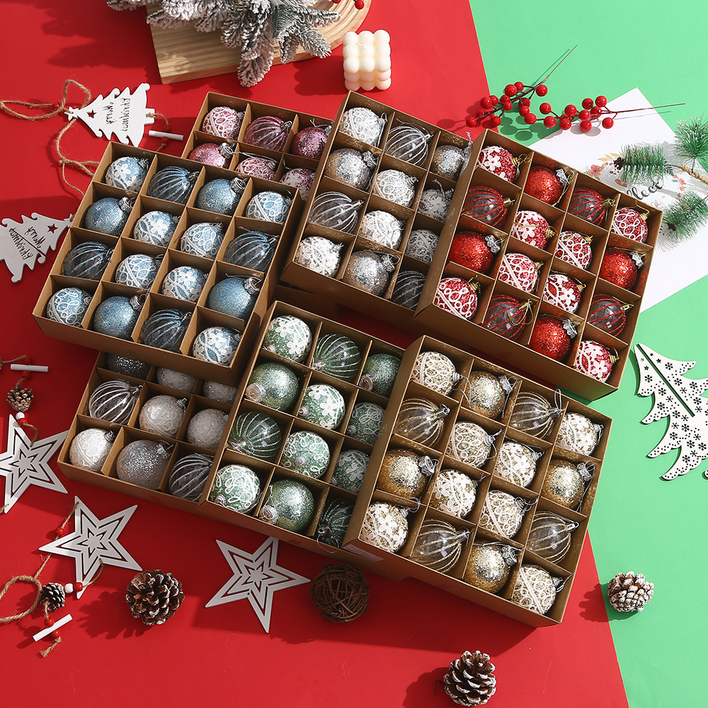 16粒展示盒装圣诞球6cm圣诞泡沫塑料球圣诞树装饰挂件
